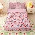 thumbnail image 1 of Erosebridal Poppy Flower Pattern Zipper Queen Comforter Set with Fitted Sheet and 2 Pillowcases,Striped Bow Print Zipper Bedding Set,Light Pink Red,Pink Reversible, 1 of 6