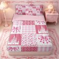 thumbnail image 1 of Erosebridal Preppy Patchwork Castle Zipper Full Size Comforter Sets with Fitted Sheet and 2 Pillowcases,Gingham Plaid Bow Tile Zipper Bedding Set,Pink White,4pcs,Pink Reversible, 1 of 6