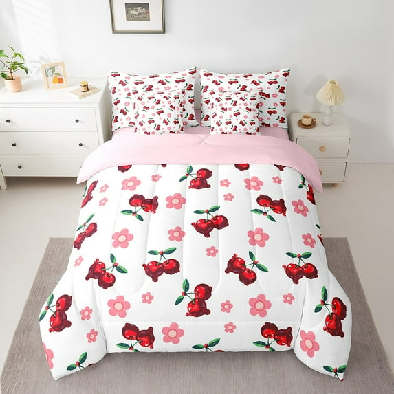 Erosebridal Princess Bed in a Bag Twin size, Bolssoms Floral Flower Bed Set, Kawaii Cherry Decor, Reversible