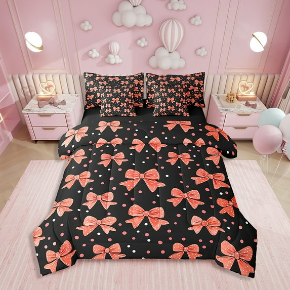 Erosebridal Princess Bow Bedding Sets Full Size, Dreamy Bow Tie Comforter Sets with Sheets, Cartoon Room Decor, Reversible 7pcs