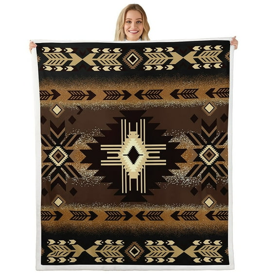 Erosebridal Bohemian Aztec Fleece Blanket 90x90,Hippie Tribal Fleece Blanket,Breathable Throw Blanket for Couch,Boho Decoration