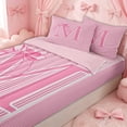 thumbnail image 1 of Erosebridal Princess Bow Initial M Zipper Twin Comforter Sets with Fitted Sheet and 2 Pillowcases for Women, Cute Stripe Ribbon Zipper Bedding Set, Pink Reversible, 4 Pieces, 1 of 7
