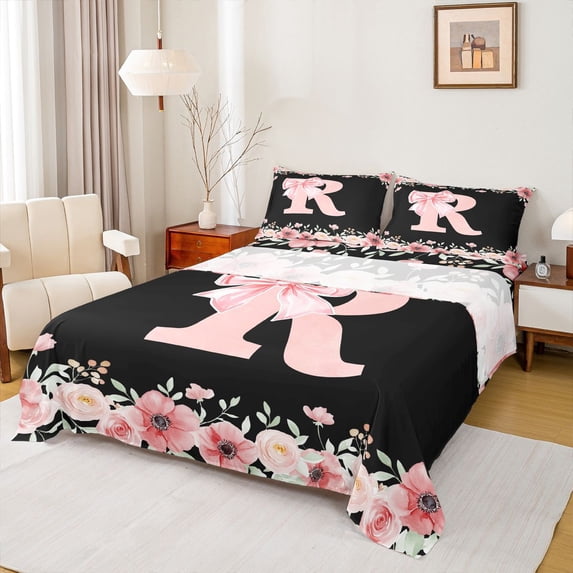 Erosebridal Princess Bow R Full Size Sheets, Spring Flower Bed Sheets, 4pcs