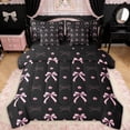 thumbnail image 1 of Erosebridal Princess Bow-tie Twin Bedding Sets for Girls, Black Pink Blossoms Flower Bedding Comforter Set, Black Reversible, 7-Piece, 1 of 6