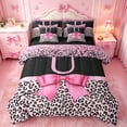 thumbnail image 1 of Erosebridal Princess Bowknot 7-Piece Bedding Comforter Set For Kids,Chic Sequin Print Letter U Monogrammed King Bedding Sets,Black Reversible, 1 of 7