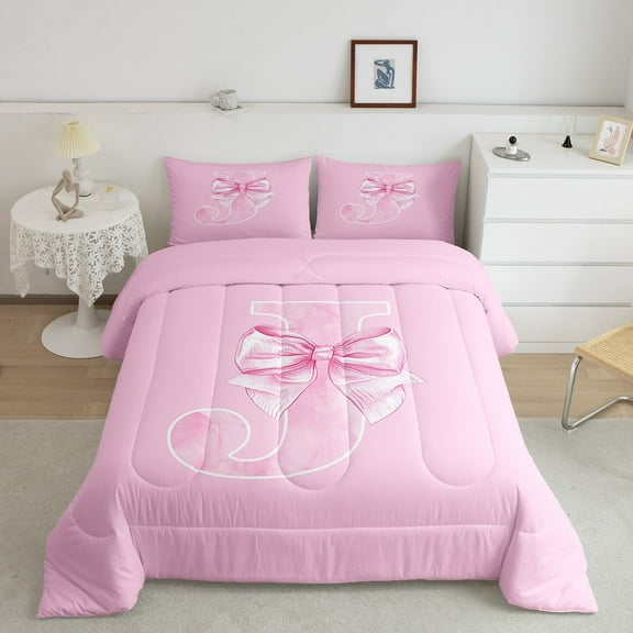 Erosebridal Princess Bowknot Bedding Twin Comforter Set, Initial Letter J Down Comforter, Princess Style Decor, Reversible