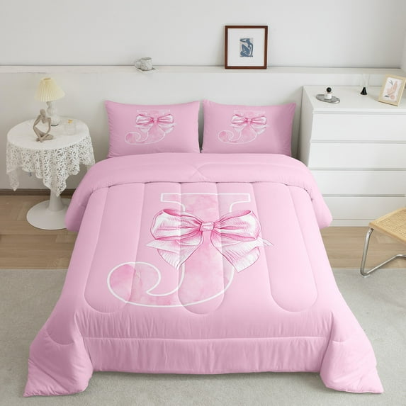Erosebridal Princess Bowknot Comforter Sets Queen Size, Initial Letter J Comforters & Duvets, Princess Style Decor, Reversible