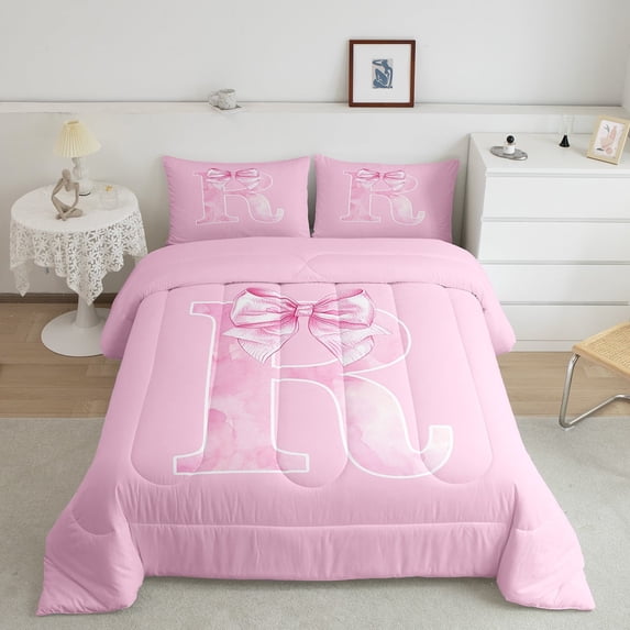 Erosebridal Princess Bowknot Comforter Sets Twin Size, Initial Letter R Comforters & Duvets, Princess Style Decor, Lightweight