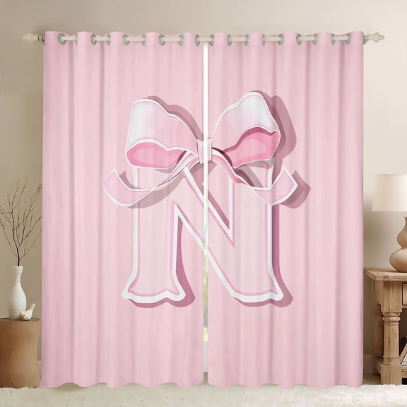 Erosebridal Princess Bowknot Curtains and Drapes (38x54), Initial Letter N 30%-50% Blackout Curtains for Bedroom, Cartoon Monogrammed Curtains for Living Room, Window Drapes Bedroom Decorative
