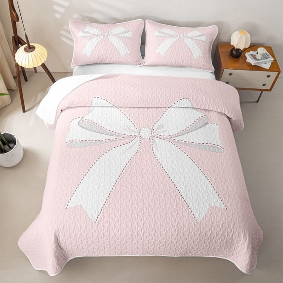Erosebridal Princess Bowknot Quilt King For Bowtie Lovers,Kids Cute Bows King Coverlet Set,3-Piece