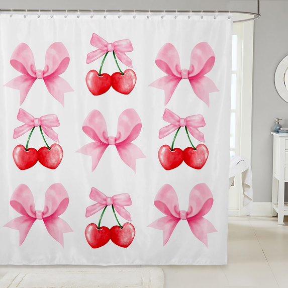 Erosebridal Princess Bowknot Shower Curtain 72x78, Kawaii Cherry Bath Curtain, Bow Decor