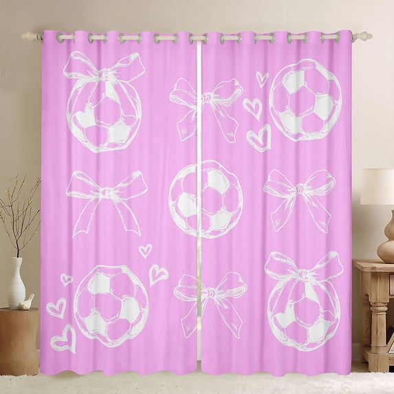 Erosebridal Princess Bowtie Black Out Curtains For Girls,Kids Soccer Sport Football Games Curtains Pack of 2 (42x63 Each)