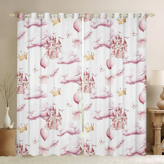Erosebridal Princess Castle Curtains for Living Room,Bowknot Balloon 30%-50% Blackout Curtains Set of 2 (38x45),Pink Butterfly Curtains and Drapes (38x45),Kawaii Bedroom Decoration