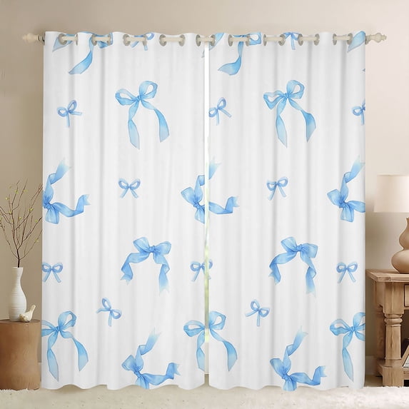 Erosebridal Princess Coquette Bowknot Kids Blackout Curtains Set of 2 (52x84 Each),Blue Dreamy Bows Window Curtains For Girls