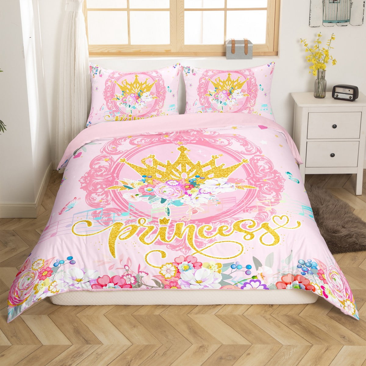 Erosebridal Princess Crown Duvet Cover Queen, Musical Note Comforter ...