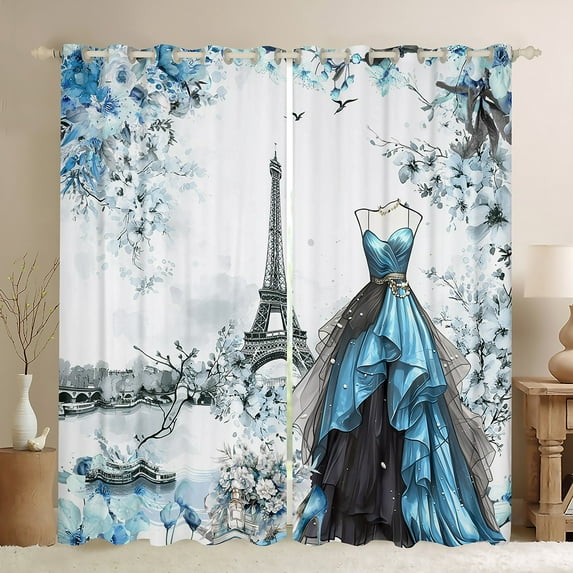 Erosebridal Princess Dress Curtains Pack of 2 (42x63), Vintage Eiffel Tower 30%-50% Black Out Curtains, Floral Decor