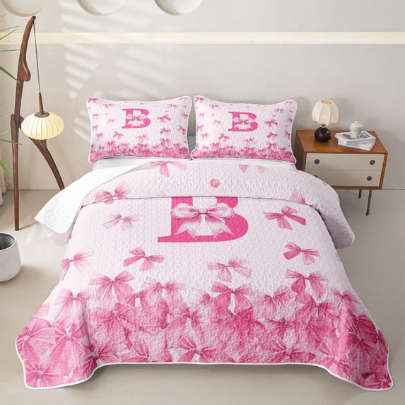 Erosebridal Princess Letter B Bed Spread Queen, Cute Ribbon Queen Coverlet Set, 3pcs