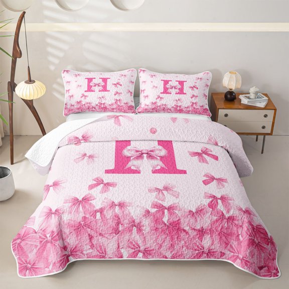 Erosebridal Princess Letter H Twin Quilt Set, Cute Ribbon Twin Coverlet Set, 2 Pieces