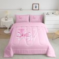 thumbnail image 1 of Erosebridal Princess Pink Bow Bedding Twin Comforter Set, Initial V Letter Down Comforter, Teens Teenager, Lightweight 2pcs, 1 of 8
