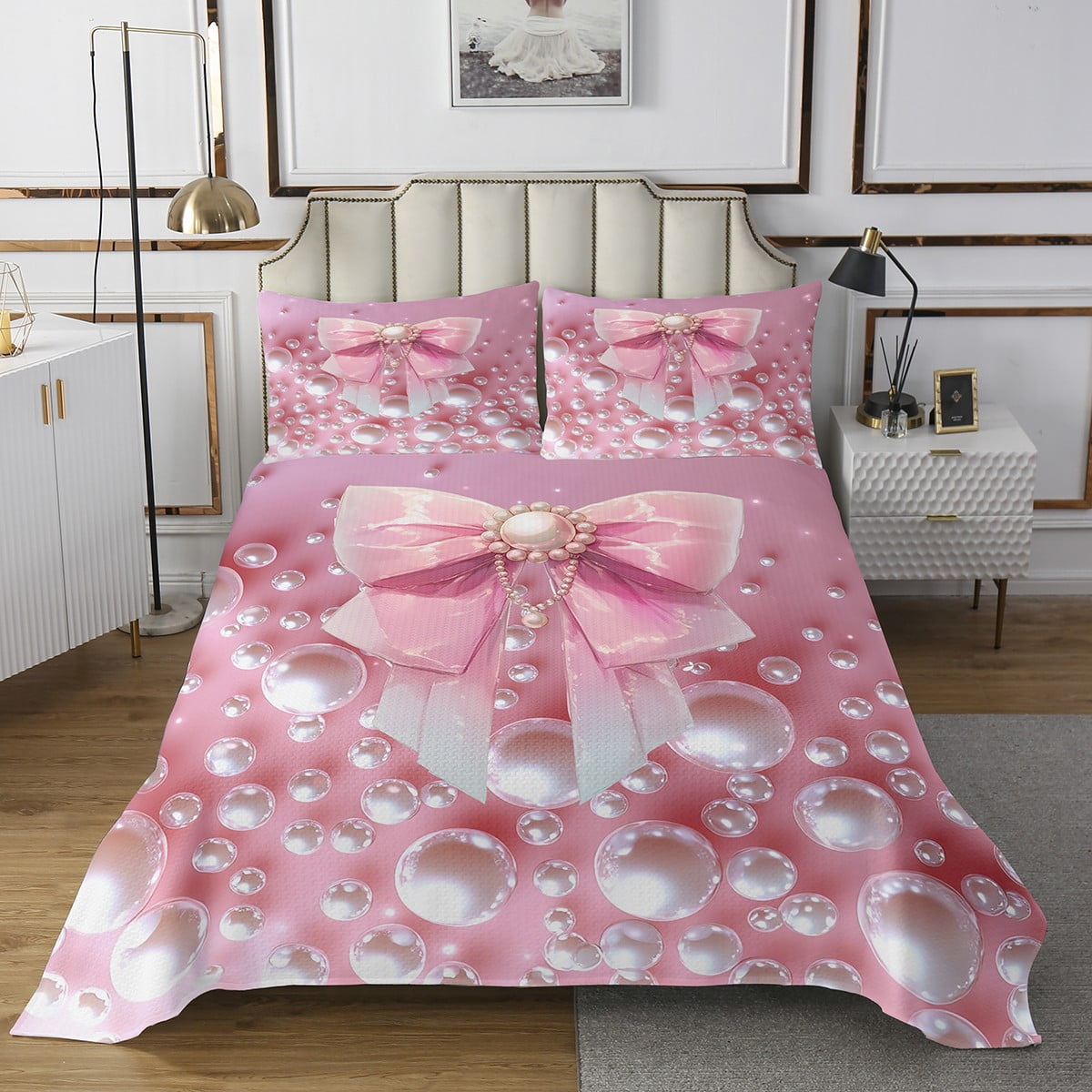 Erosebridal Princess Pink Bow Quilt Sets for Queen Size Bed, Dreamy ...