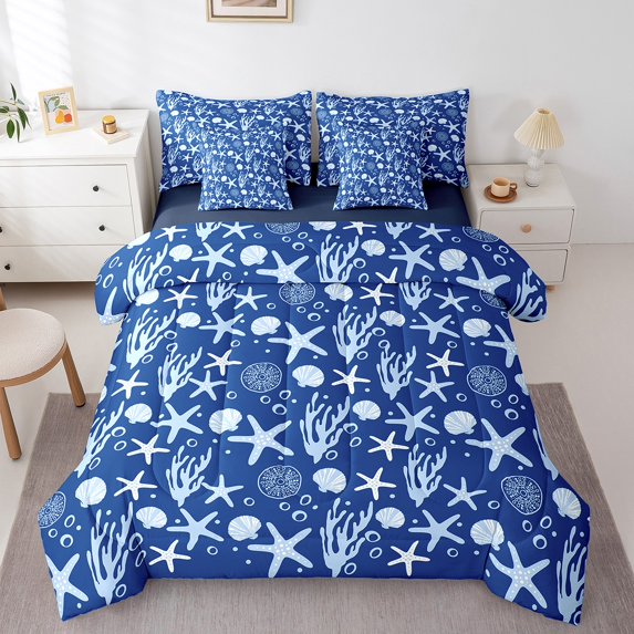 Erosebridal Animal Starfish Bedding Sets King Size,Ocean Wildlife Bedding King Size,Teen Bedroom Decor,Reversible,Microfiber,7 Pieces