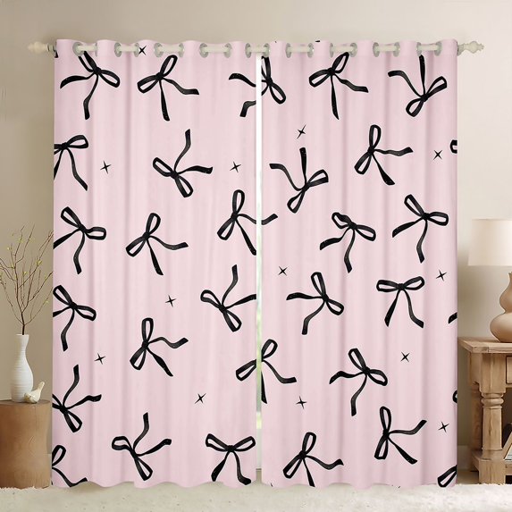 Erosebridal Princess Ribbon Bowknot Blackout Curtains Set of 2 (52x84 Each),Black Bowtie Gifts Window Curtains For Kids Girls
