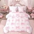 thumbnail image 1 of Erosebridal Princess Ribbon Twin Bedding Sets 7-Piece, Love Heart Bedding Comforter Set, Pink Reversible, 1 of 7