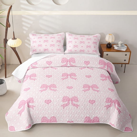 Erosebridal Princess Ribbon Twin Quilt Set, Love Heart Twin Coverlet Set, 2-Piece