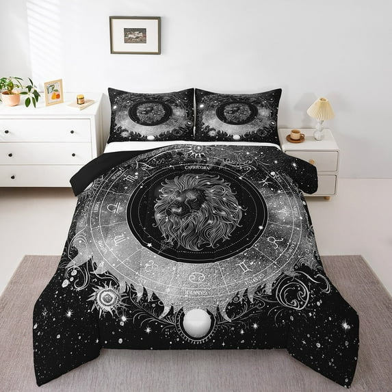 Erosebridal Psychedelic Constellations Bedding King Comforter Set,Galaxy Horoscope Comforters & Duvets,Starry Sky Comforter Sets King Size,Microfiber Universe Room Decoration,Reversible,3pcs