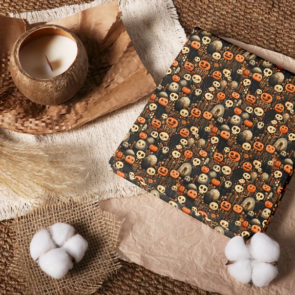 Erosebridal Pumpkin Cat Skull 100% Cotton Fabric by the Yard 1 Yard, Spooky Collage Home Decor Fabric by the Yard