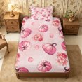 thumbnail image 1 of Erosebridal Pumpkin Floral Twin Fitted Sheet 2 Pieces,Cute Fall Bedding,Pink,1 Fitted Sheet and 1 Pillowcase, 1 of 4