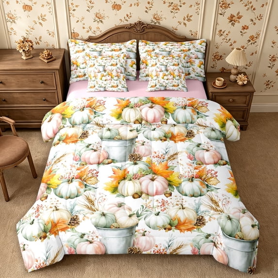 Erosebridal Pumpkin Garden Queen Bedding 7pcs,Fall Harvest Bedding Comforter Set Queen,Multi,Reversible