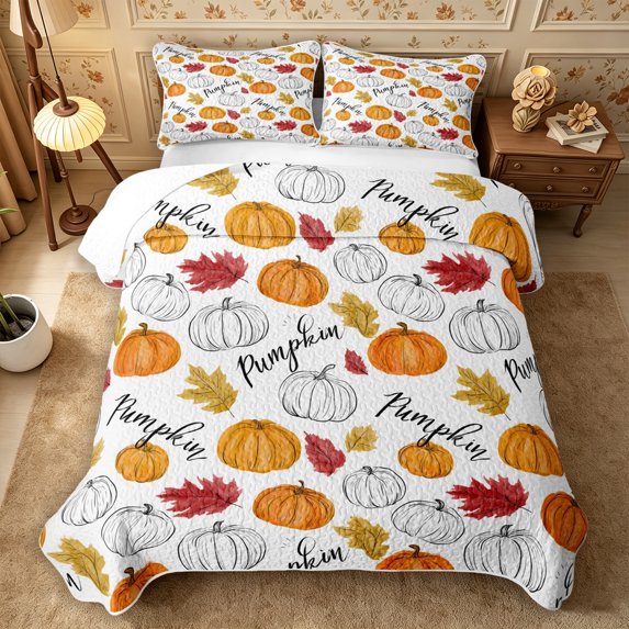 Erosebridal Pumpkin Harvest Quilt King 3 Pieces,Happ Fall King Coverlet Set,Red White,1 Bedspread and 2 Pillowcases
