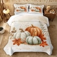 thumbnail image 1 of Erosebridal Pumpkin Leaves Quilt King 3 Pieces,Fall Harvest King Coverlet Set,White Orange Green,1 Bedspread and 2 Pillowcases, 1 of 7