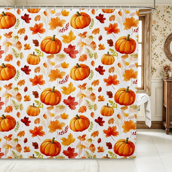 Erosebridal Pumpkin Leaves Shower Curtain 72Wx72L,Fall Harvest Bathroom Curtain,Cream