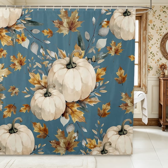 Erosebridal Pumpkin Leaves Shower Curtain 72Wx72L,Fall Harvest Bathroom Curtain,Teal