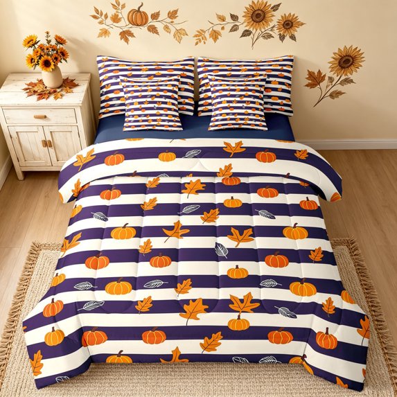 Marple Erosebridal Pumpkin Stripe King Bedding, Marple Leaf King Bed in a Bag ...