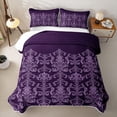 thumbnail image 1 of Erosebridal Purple Baroque Damask Bed Spread Queen for Women Girls, Boho Stripe Flower Queen Coverlet Set, 3 Pieces, 1 of 7