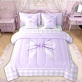 thumbnail image 1 of Erosebridal Purple Bow Bedding Comforter Set, Watercolor Bowknot Full Bedding Set for Girls, Colorful Stars Reversible, 7-Piece, 1 of 6