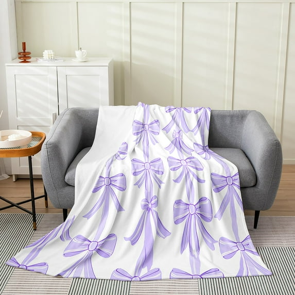 Erosebridal Purple Bow Blanket Dreamy Princess Bow Plush Throw Blanket 30"x40" Room Decor Kawaii Cute Bowknot Flannel Fleece Blanket
