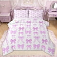 thumbnail image 1 of Erosebridal Purple Bow Full Size Comforter Sets for Girls, Grid Princess Ribbon Bedding Sets, Colorful Stars Reversible, 3 Pieces, 1 of 6