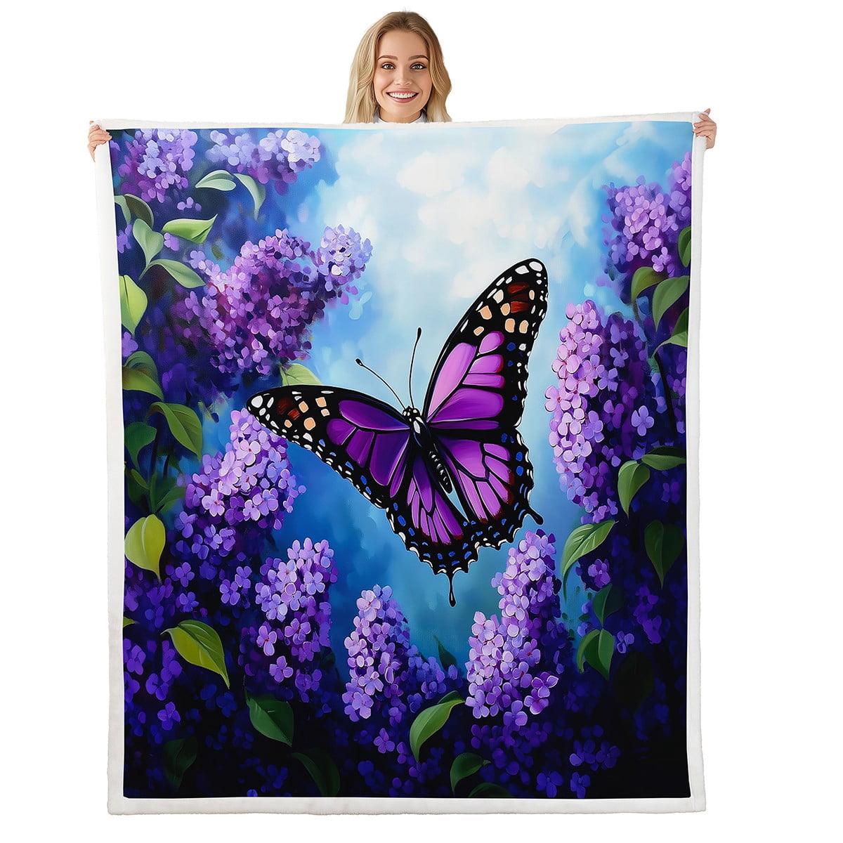 Butterfly embossed lila fleece blanket main image 0