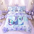 thumbnail image 1 of Erosebridal Purple Butterfly Twin Bedding Sets for Girls, Garden Flower Floral Bedding Comforter Set, Monogrammed L, Reversible, 7-Piece, 1 of 6