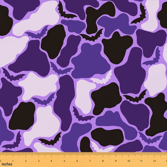 Erosebridal Purple Camo Bat Fabric by the Yard 5 Yards, Halloween Flying Animal Fabric for Sewing