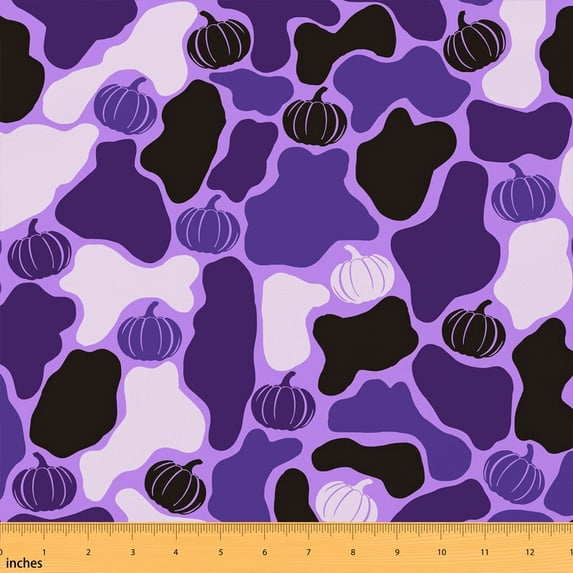 Erosebridal Purple Camo Pumpkin Fabric by the Yard 10 Yards, Fall Autumn Gourd Home Decor Fabric by the Yard