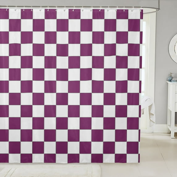 Erosebridal Purple Checkered Shower Curtain White Lavender Buffalo Plaid Grid Bathroom Curtain 72"Wx84"L,Checkerboard Bath Curtain Women Geometrical Gingham Bathroom Accessories