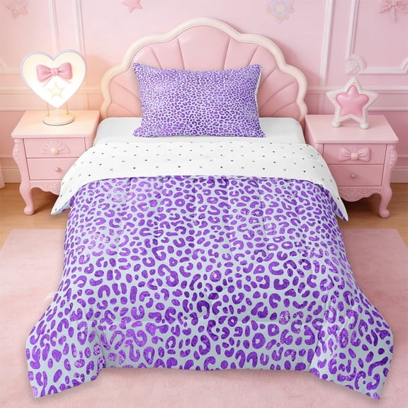 Erosebridal Purple Cheetah Print Twin Comforter Sets,Leopard Animal Texture Pattern Bedding Set For Girls Kids,Reversible,2-Piece