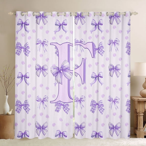 Erosebridal Purple Chic Bowknot Curtains Pack of 2 (42x84 Each) For Kids,Lovely Bowknot Print Letter F Initial Curtains Blackout
