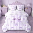 thumbnail image 1 of Erosebridal Purple Classic Checkered 7-Piece Bedding Comforter Set For Kids,Kawaii Letter I Initial Lettering King Bedding Sets For Bow Lover,Reversible, 1 of 7