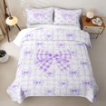 thumbnail image 1 of Erosebridal Purple Coquette Bow Quilt Full For Girls,Kids Plaid Print Bowknot Full Bedspread Sets,3pcs, 1 of 7